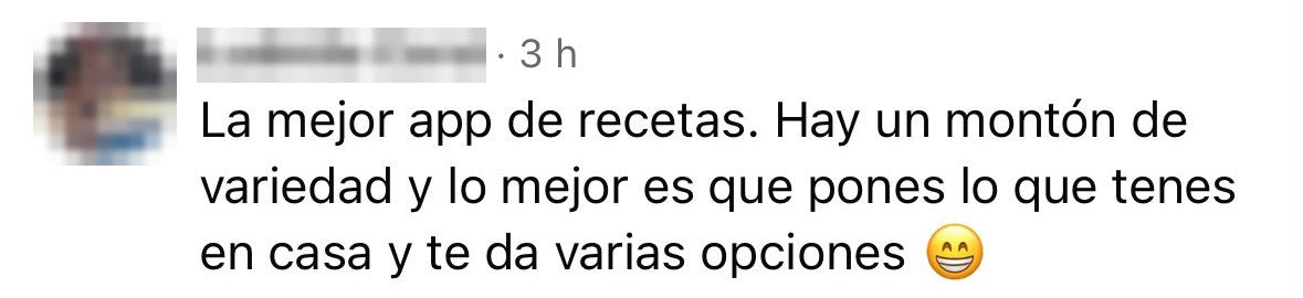 Comentario en un anuncio: la mejor app de recetas, con mucha variedad