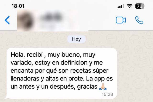 Mensaje de WhatsApp: recetas variadas y altas en prote