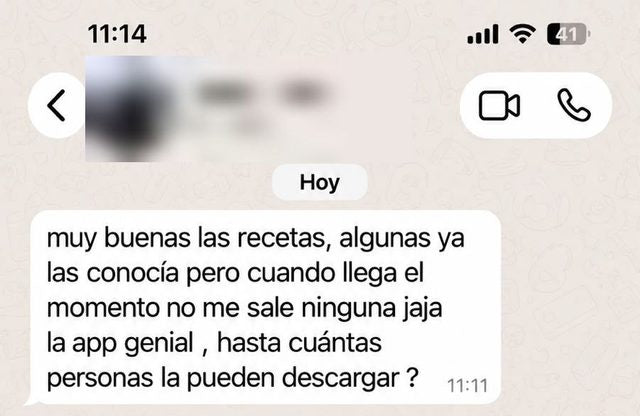 Mensaje de WhatsApp: muy buenas recetas y app genial